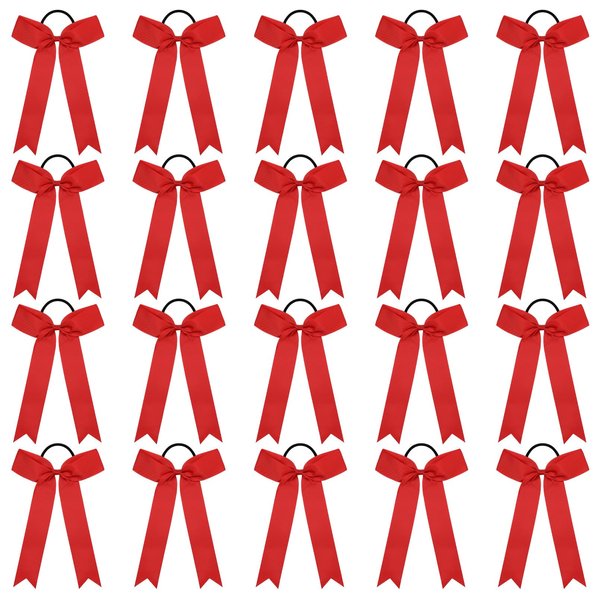 CEELGON 20 PCS College Style Cheer Bows Collegiate Long Tail Skinny Cheer Bow Elastic Hair Tie Bows for Teens Girls Softball Competition Sports Cheerleaders (Red)