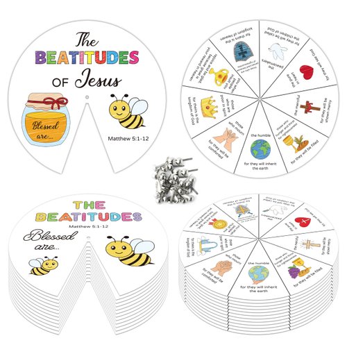 COcnny Religious Coloring Wheel Craft - 24 Sets Beatitudes Christian Craft for Kid, Color Your Own Jesus Art Kit, Biblical Bee DIY Crafts for Sunday School Classroom Church Activities VBS Supplies