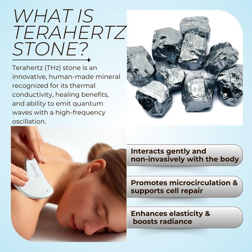 Premium Terahertz Gua Sha Facial Tool, Lymphatic Drainage Massager for Face Neck Legs Body Sculpting, Natural Skincare Routine Massage Stone Guasha Scraper Scraping Board – Tension & Puffiness Reducer