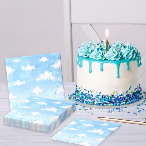 40Pcs Cloud Napkins-Cartoon Story Party Supplies Blue Sky White Clouds Disposable Paper Napkins Cloud Themed Birthday Baby Shower Decorations