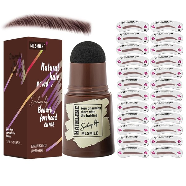 Eyebrow Stamp Stencil Kit,One Step Brow Stamp Shaping Kit, 3 in 1 Hairline Shadow Powder with 24 Reusable Eyebrow Stencils Hair Root Dark Brown