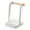 Yamazaki Home Ladle & Lid Rest - Kitchen Utensil Organizer Stand for Cooking Steel + Wood White