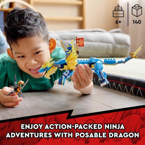 LEGO® NINJAGO® Jay’s Thunder Dragon EVO 71760 Building Kit Playset for Ages 6;Posable Dragon Toy