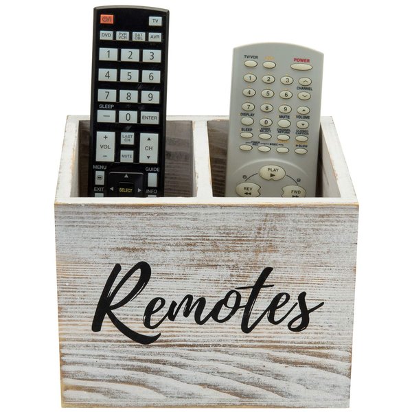 MyGift 2 Slot Shabby Whitewashed Wood Remote Control Holder Caddy/Media Storage Box