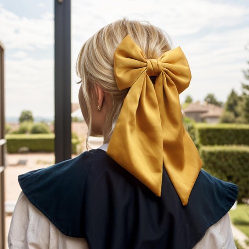 Vercret Bows for Women-4 Pcs Silky Satin Hair Bows,Gold & Green Ribbon Bow for Hair, Bow Barrettes Women Teen Girl Hair Accessories Mother Daughter Birthdays Christmas Gift
