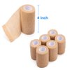 LotFancy Self Adhesive Bandage Wrap, 6 Pack, 4 in x 5 Yards, Non Woven Elbow Cohesive Bandage, First Aid Medical Tape for Ankle, Knee & Wrist Sprains, Tan Color