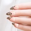 GoldFinger Trendy False Nails Kit, Long Almond Shape Design Nail, Elegant Nude Stripes Print, Ready to Wear Gel & Manicure Stick included, Long-Lasting Convenient & Easy to Apply