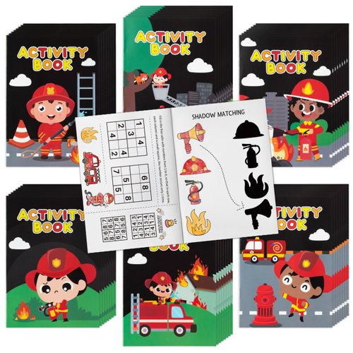 JAPBOR Fire Truck Coloring Books - 24PCS Mini Fire Trucks Activity Color Books Bulk for Kids Party Favors, Firefighter Themed Small Colouring Pages for Birthday Gifts Class Drawing Painting Game