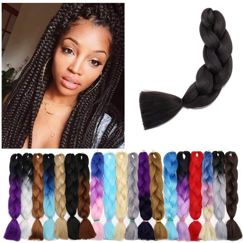 Benehair Black Braiding Hair 1 Bundle 24inch Jumbo Braiding Hair Extensions High Temperature Synthetic Braid Hair Braiding Hair Pre Stretched Braid Extensions