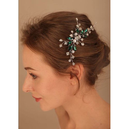Denifery Bridal Hair Comb Emerald Headpiece Green Crystal Hair Piece Rhinestone Bridal Side Combs for Women and Girls (Style 1)