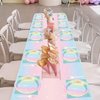 Pastel Rainbow Party Supplies for 20 Guests, Disposable Tableware Set includes Pastel Paper Plates, Napkins, Forks, Tablecloth for Girls Birthday Party, Baby Shower Party
