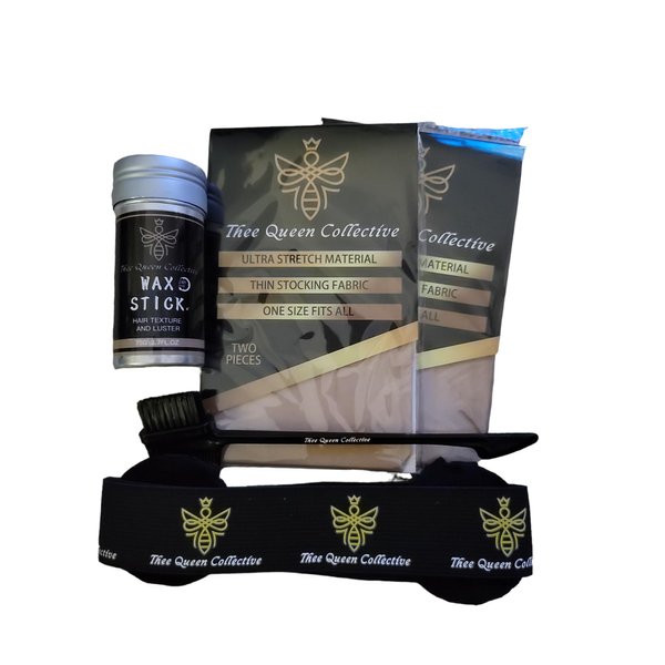 Thee Queen Collective Melt Band for Lace Wigs with Ear Protection 4 Wig Caps Edge Brush Wax Stick 4 pcs Flawless Install Wig Band Elastic Band Lace Melting Band