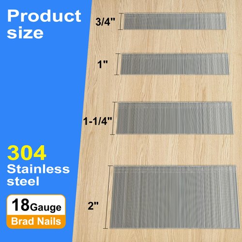 SimCos 18 Gauge 304 Stainless Steel Brad Nails (2",1-1/4" 1", 3/4"), Assorted 1200 Counts for 18 GA Pneumatic or Electric Brad Nailer or Brad Nail gun,Project Pack