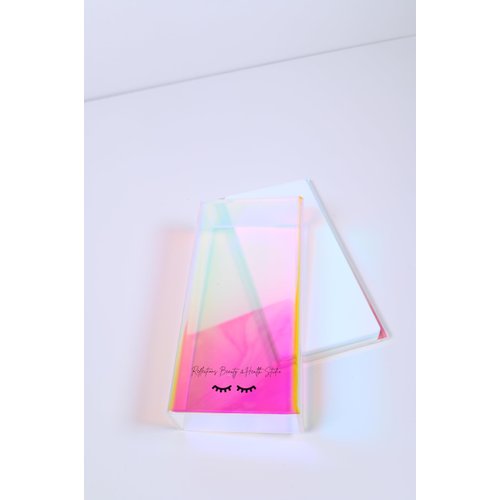 Acrylic Lash Tile Storage Box With Cover - Washable and Reusable - Perfect for Classic, Volume, and Mega Volume Lashes (holographic pink& white)
