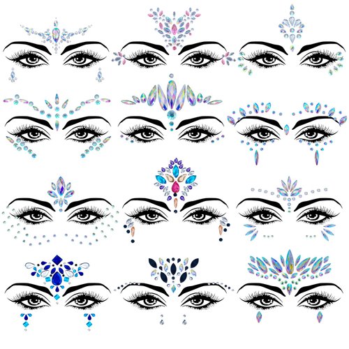 Lusy DM 12 Sets Face Gems Mermaid Face Jewels Rhinestone Rave Face Gems Temporary Tattoos Crystal Face Jewels Stickers for Race Carnival Festival Party