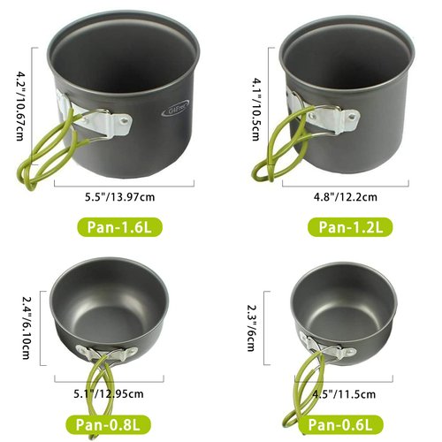 G4Free 2/4/13 PCS Camping Cookware Mess Kit Hiking Backpacking Picnic Cooking Bowl Non Stick Pot Knife Spoon Set (4PCS)