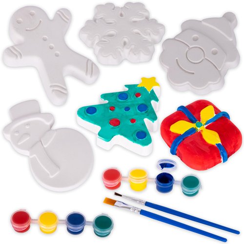 ArtCreativity Christmas Ceramic Painting Kit for Kids - 6 Ceramic Figures, 2 Paint Sets, and 2 Brushes - DIY Christmas Painting Crafts for Toddlers 3 4 5 6 7 8 - Kids’ Paint Activity Set