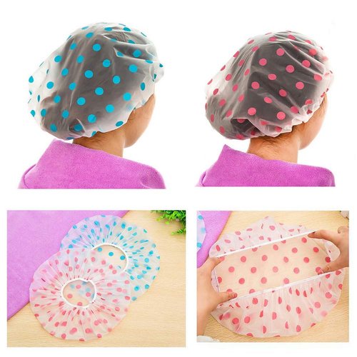 Shower Caps, 3 Pcs Waterproof Bath Caps Plastic Reusable Shower Caps Elastic Band Bath Hair Hat for Women Ladies Spa Salon