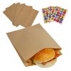 Vane Delx 100pcs Grease Resistant Brown Paper Sandwich Bags with Stickers, 5.5x7.5x2 inches, Serve As Small Bakery, Snacks, Treats and Lunch Take Out Bags.