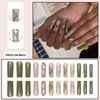 DANMANR Green Fake Acrylic Long Nails Square False Nails Full Cover Rhinestones Press on Nails for Women and Girls 24PCS