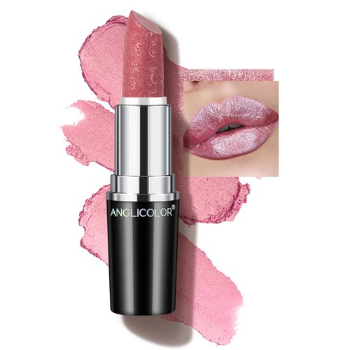Anglicolor Glitter Lipstick High Impact Lipcolor,Pink Lipstick Moisturizing Creamy Formula,Metallic Lipstick For Women For Vegan & Cruelty-Free,Full-Coverage Lip Color