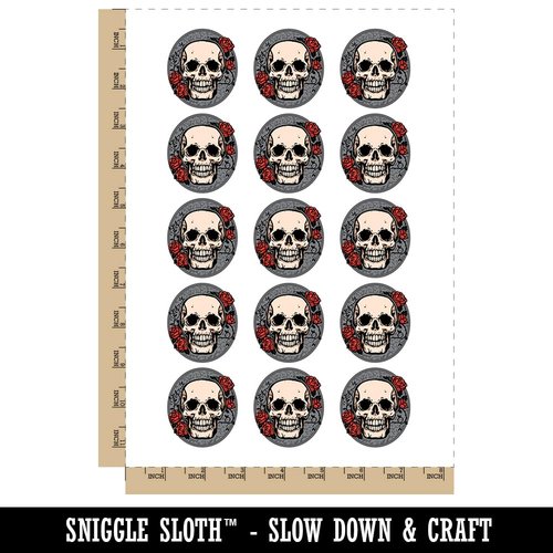 Skull and Roses Flowers Bones Temporary Tattoo Water Resistant Fake Body Art Set Collection - 15 2" Tattoos (1 Sheet)