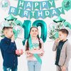 10th Birthday Decorations for Girls-Teal Glitter Double Digits 10 Cake Topper and It’s my 10th Birthday Sash, Silver 10tht Birthday Crown,Teal Happy Birthday Banner Number 10th Birthday Foil Balloons