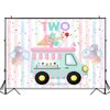 Avezano Ice Cream Birthday Backdrop for Two Sweet Birthday Party Decorations Two Sweet Ice Cream Truck 2nd Birthday Party Banner Cake Table Supplies Photography Background (7x5ft)