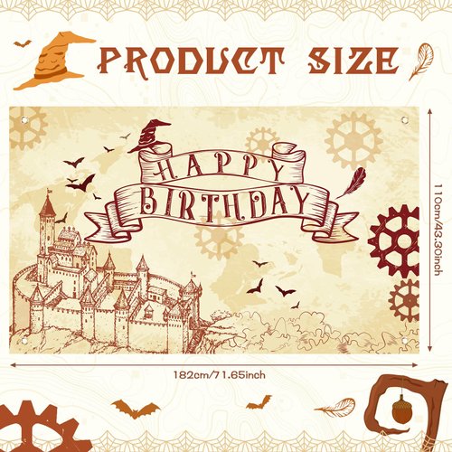 Wizard Birthday Party Supplies Wizard Backdrop Banners, 6 x 3.6 ft Happy Birthday Party Supplies Witch Birthday Party Backdrop for Halloween Boys Girls Birthday Decoration, Indoors and Outdoors