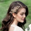 SWEETV Handmade Wedding Hair Comb Clip Rhinestone Bridal Hair Comb Piece, Gold Hair Accessories for Brides Wedding