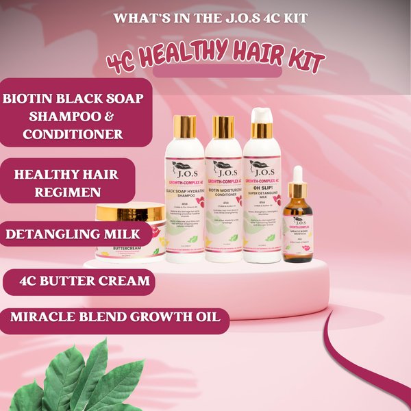 J'Organic Solutions 4C Healthy Hair Kit - Moisturizer, Growth Oil, Detangler, Shampoo & Conditioner for Coily, Kinky Hair