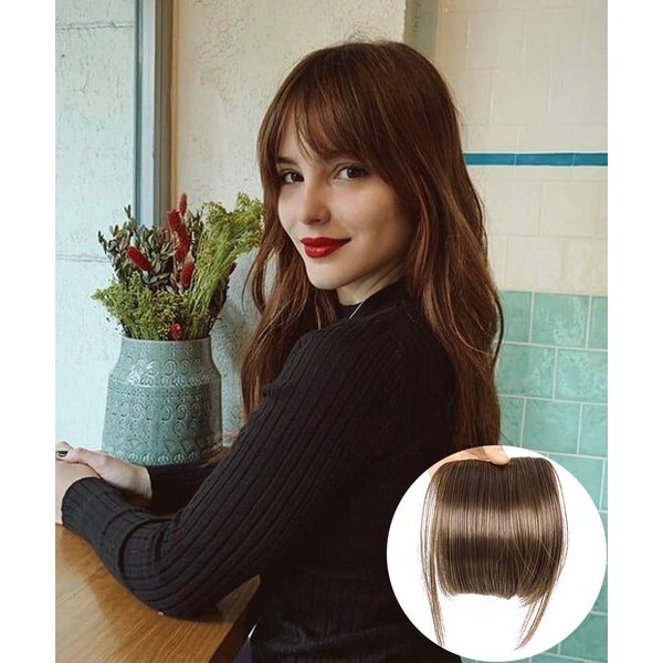 LEEONS Clips in Hair Bangs Fringe Hair Extensions Clip On Bang Straight Hairpieces False Short Flat Two Side Dark Brown(6inch, 2/30#)