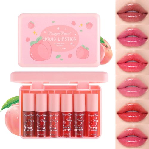 6 Colors Lip Tint Stain Set, Korean Mini Liquid Lipstick Lip Gloss, Multi-use Lip and Cheek Tint, Plumping Tinted Lip Balm, Long lasting Non-Stick Cup High Pigment Lip Makeup