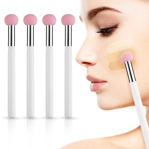 Sibba Foundation Brushes 4 PCS Makeup Setting Powder Blush Beauty Techniques Sponge Angled Stick Liquid Concealer Cream Nose Face Contour Make Up Loose Powder Puff Under Eyeline Set Pressed Blending