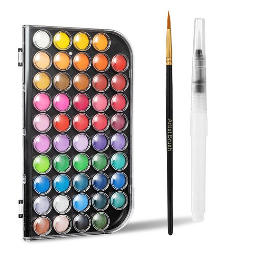 GETHPEN Watercolor Paint, 48 Colors Washable Watercolor Paint Set with a Brush a Refillable Water Brush Pen and Palette, Non-toxic Water Color Paints Sets for Kids