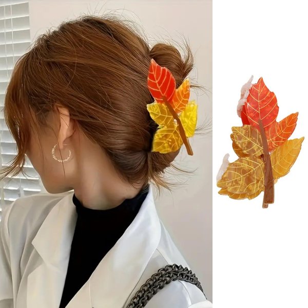 Maple Leaf Hair Claw Clips, Fall Hair Clips Autumn Leaves Hair Grip Clips Cute Fallen Leaf Jaw Claw Clips Acrylic Claw Clips Orange Yellow Leaves Hair Barrettes Thanksgiving Hair Decoration for Women