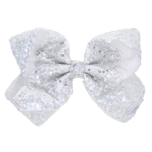 Love Fairy Girl's 8'' Fashion Big Bow Hairpin Sequins Hair Clip for Daily Life Travel Party Festivals (Silver)