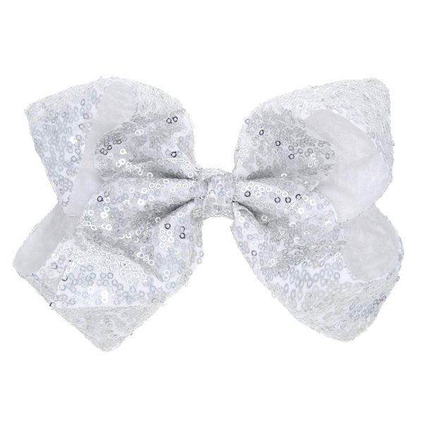 Love Fairy Girl's 8'' Fashion Big Bow Hairpin Sequins Hair Clip for Daily Life Travel Party Festivals (Silver)