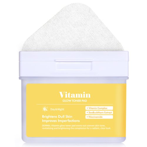 DERMAL Vitamin Toner Pad - Korean Toner Pad for Antioxidant & Skin Glow Radiance Improvement with Vitamin C - Vegan Pure Cotton Square Pads - High Capacity, 120 Sheets
