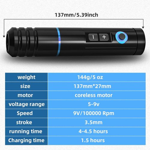 Ambition Complete Tattoo Kit - Wireless Tattoo Machine with 2pcs Power Supply Coreless Motor 20pcs Tattoo Cartridge Needles Rotary Tattoo Cartridge Pen with 1500mAh Power Supply Digital LCD Display