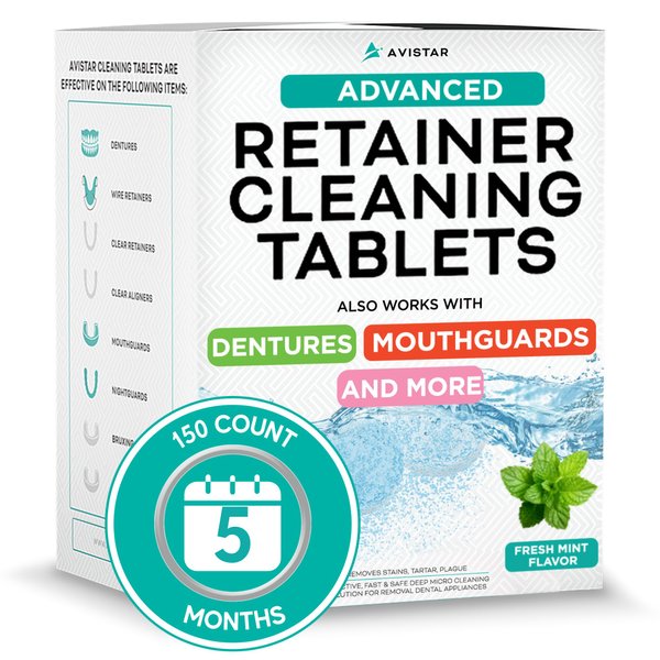 Retainer Cleaner Tablets - Mint Flavor Denture Cleaning Tablets & Invisalign Cleaner - Mouth Guard Cleaner Tablets, Denture Cleaner, Aligners & Night Guard Oral Dental Care - 150 Count (5 Months)