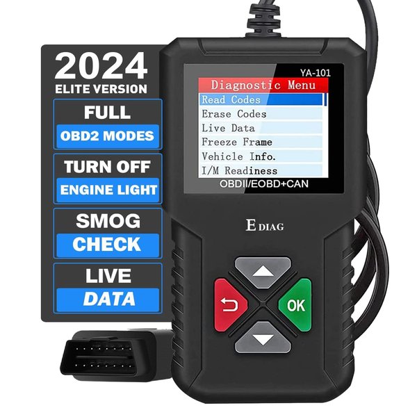 2024 Ver. EDIAG OBD2 Scanner YA-101 Auto Code Reader for Check Engine Light,O2 Sensor,EVAP Test,On-Board Monitor Test,Smog Check,OBD2 Diagnostic Scan Tool for All OBD2 Cars Since 1996-Upgrade Version