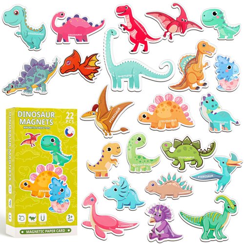 Fridge Magnetic Dinosaurs for Toddlers, 22PCS Magnets Dinosaur Toys for Kids 3-5, Cute Dinosaurs Magnets for Fridge Flash Cards Educational Learning Toys for Kids Ages 3+