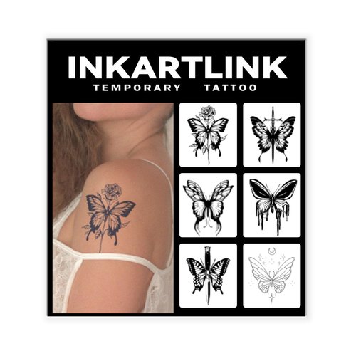 INKARTLINK 6 Sheets Temporary Tattoos, Semi-Permanent Tattoo, Fake tattoos, 1-2 Weeks Tattoo, For the Mature and Elegant Women, Butterfly Tattoos Temporary.