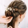 10 Pieces Gold Leaf Bridal Hair Pins, Wedding Headpiece Hair Jewelry with Pearl Rhinestone Wedding Hair Accessories for Bride Bridesmaids Flower Girls