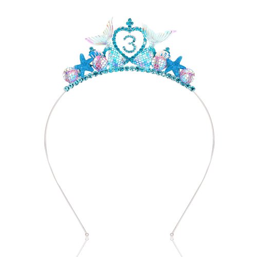 Jaciya Mermaid Birthday Decorations Blue Mermaid Tiara Silver Metal Headband 3 Year Old Girl Birthday Gifts Mermaid Tails for Girls Mermaid Party Favors