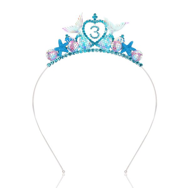 Jaciya Mermaid Birthday Decorations Blue Mermaid Tiara Silver Metal Headband 3 Year Old Girl Birthday Gifts Mermaid Tails for Girls Mermaid Party Favors