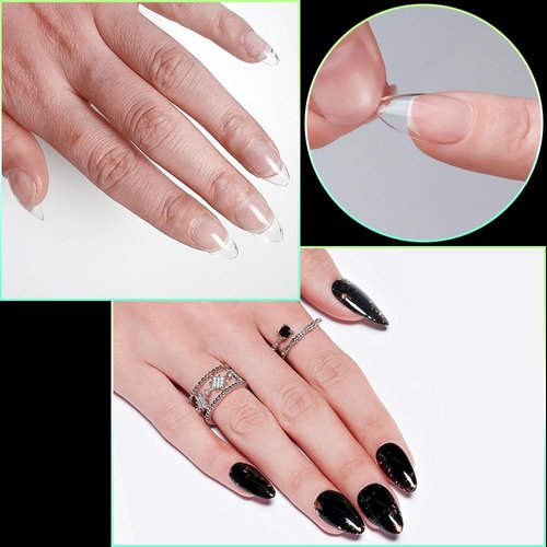 450PCS 15 Sizes Short Almond Nail Tips Soft Gel Clear Press on Nails Half Matte Full Cover Acrylic Nail Pre-shape for Nail Extension