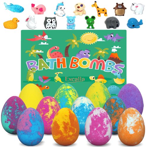 Bath Bombs for Kids with Toys Inside for Girls Boys - 12Pcs Surprise Colorful Bubble Bath Fizz Balls, Handmade and Kids Safe for Birthday Easter Eggs Stuffers Christmas Gifts (Package May Vary)