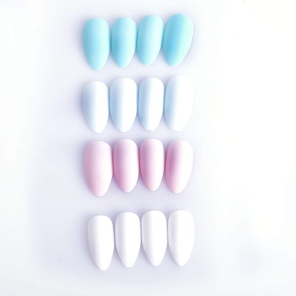 SIUSIO 96Pcs Colorful Acrylic Fake Nails Press on Colorful Full Cover Matte Top Coat Nail for Salons and DIY Covered Gel False Nails Art Tips Sets Medium Stiletto for Women and Girls（Skylike Blue）